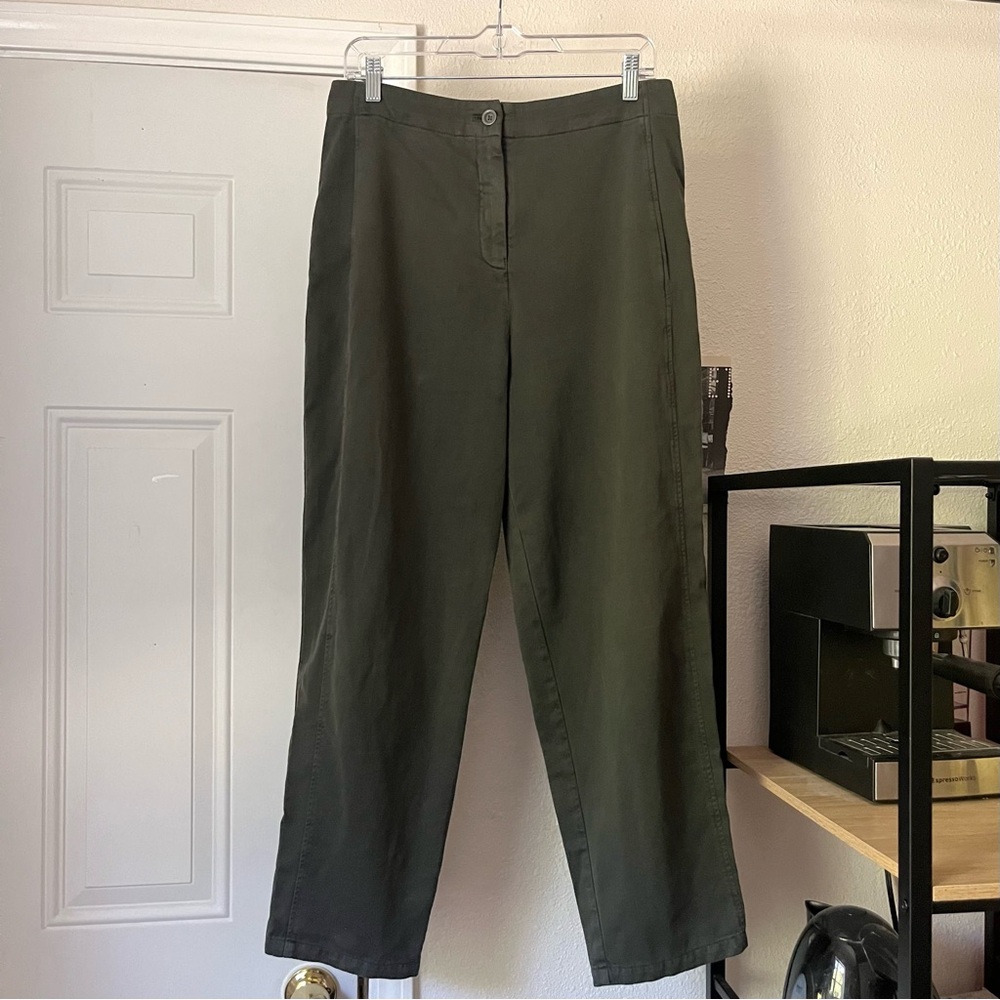 ISCHIKO grey cotton high rise tapered wide leg cropped pants